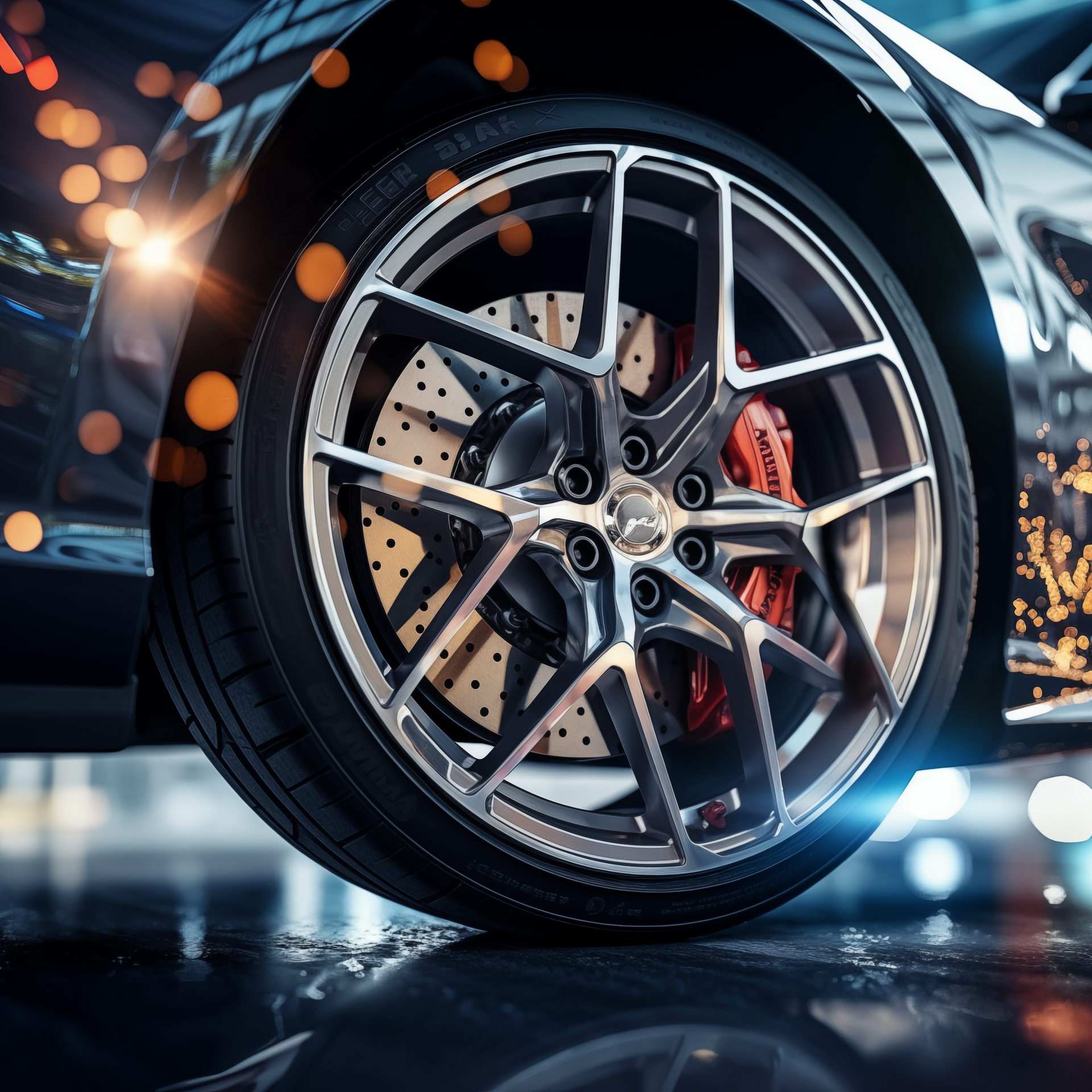 Disc brake close up on a Honda in a repair shop in Medford Oregon.