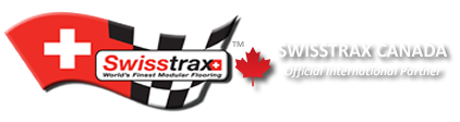 A logo for swisstrax canada with a checkered flag