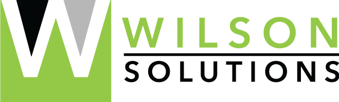 A green and white logo for wilson solutions.