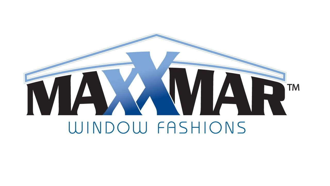 The logo for maxmar window fashions is blue and black.