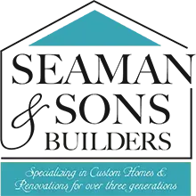 The logo for seaman & sons builders specializing in custom homes and renovations for over three generations.
