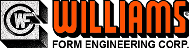 The logo for williams form engineering corp. is orange and black