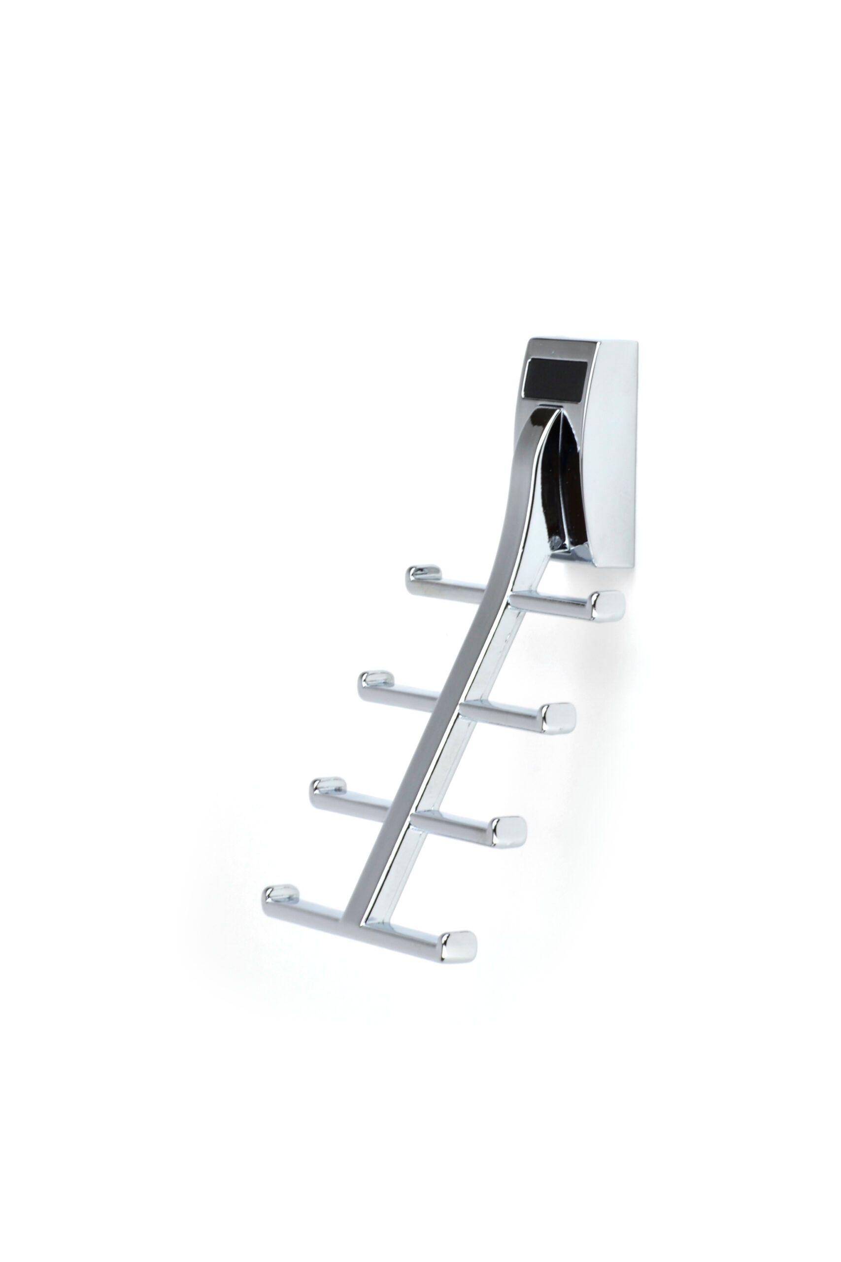 A close up of a hook on a wall on a white background.