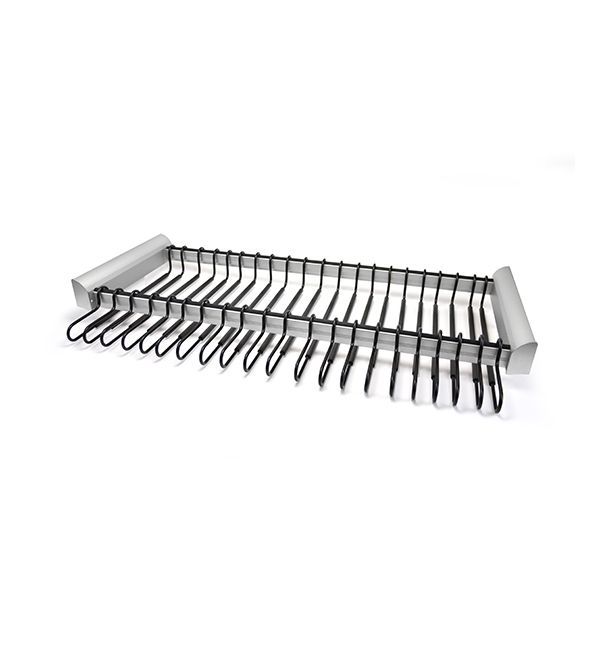 A tray with a bunch of knives in it on a white background.