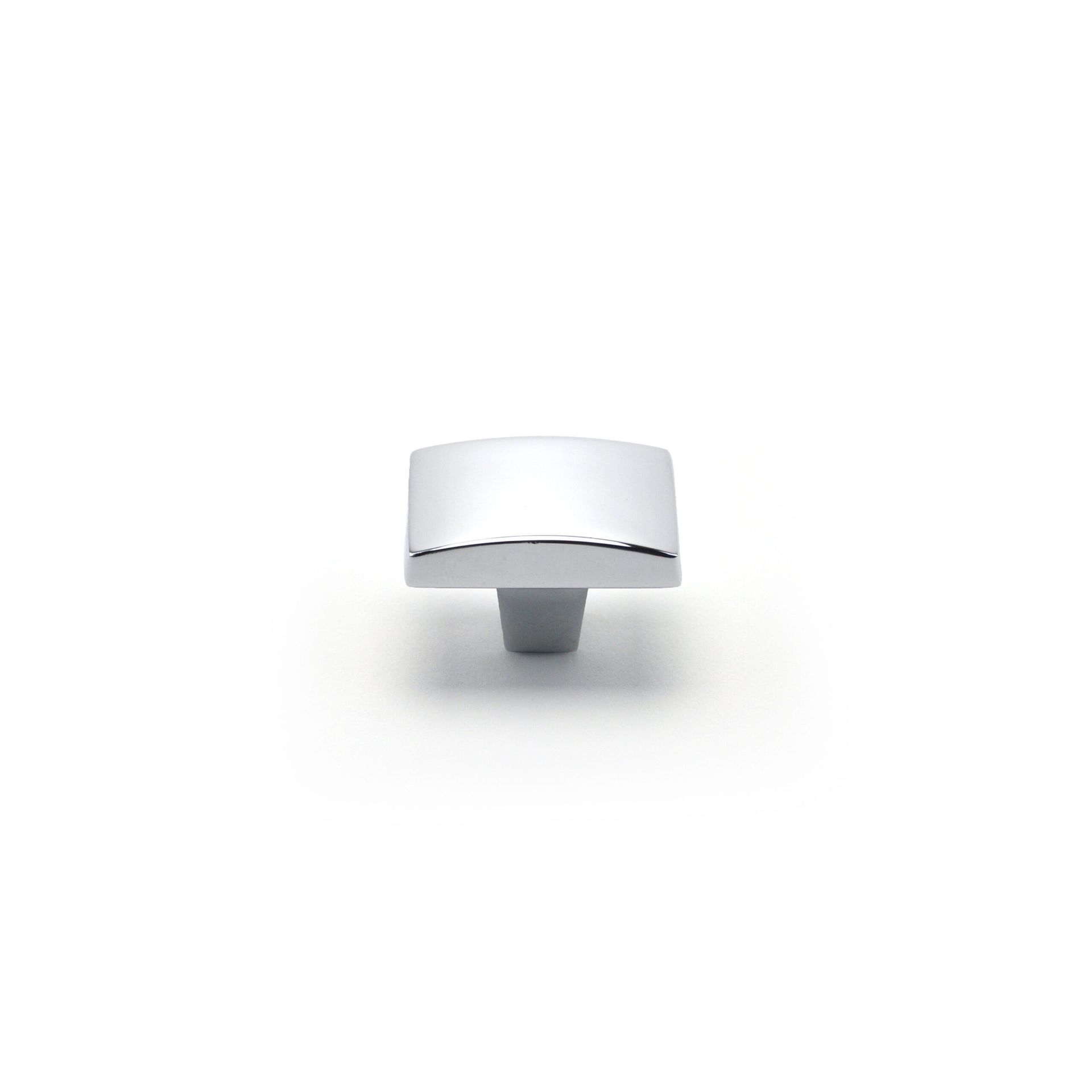 A chrome cabinet knob on a white background.