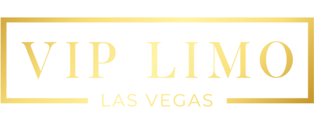 The logo for vip limo las vegas is white and gold.