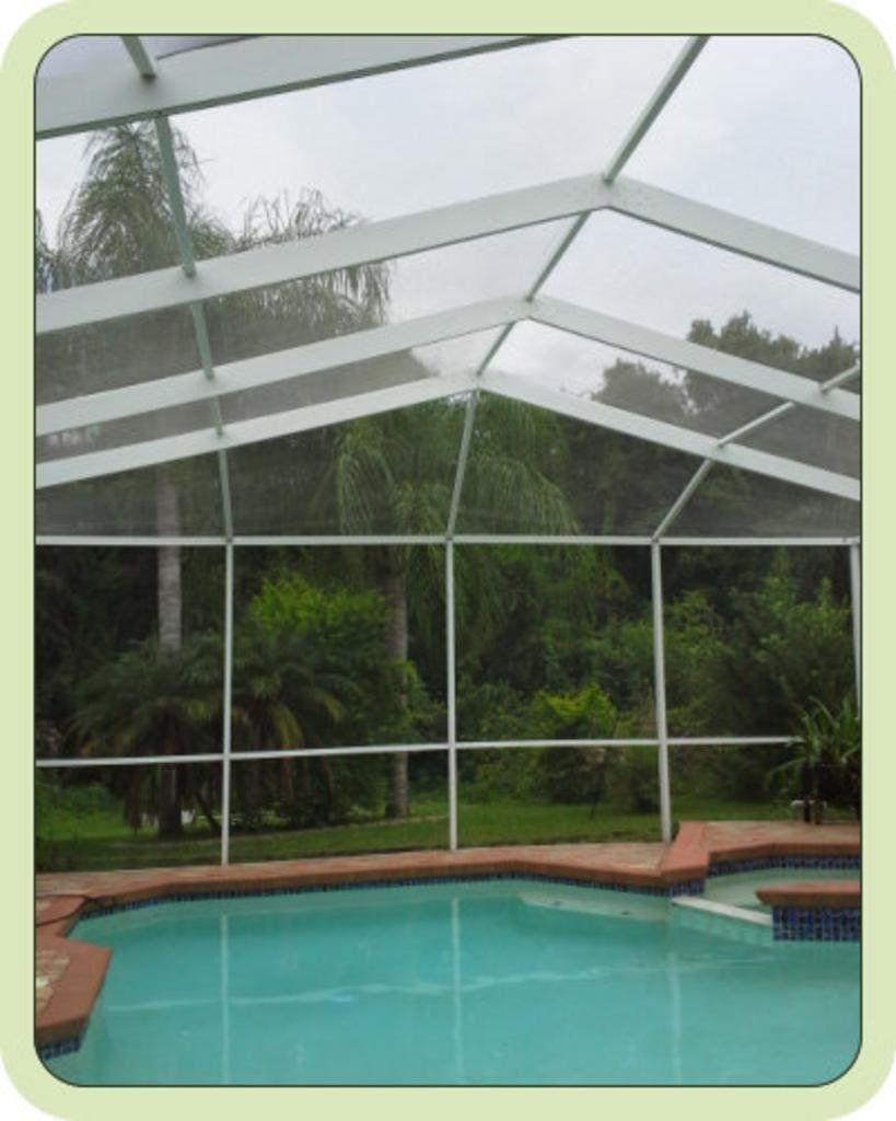 house pool with white mesh roof
