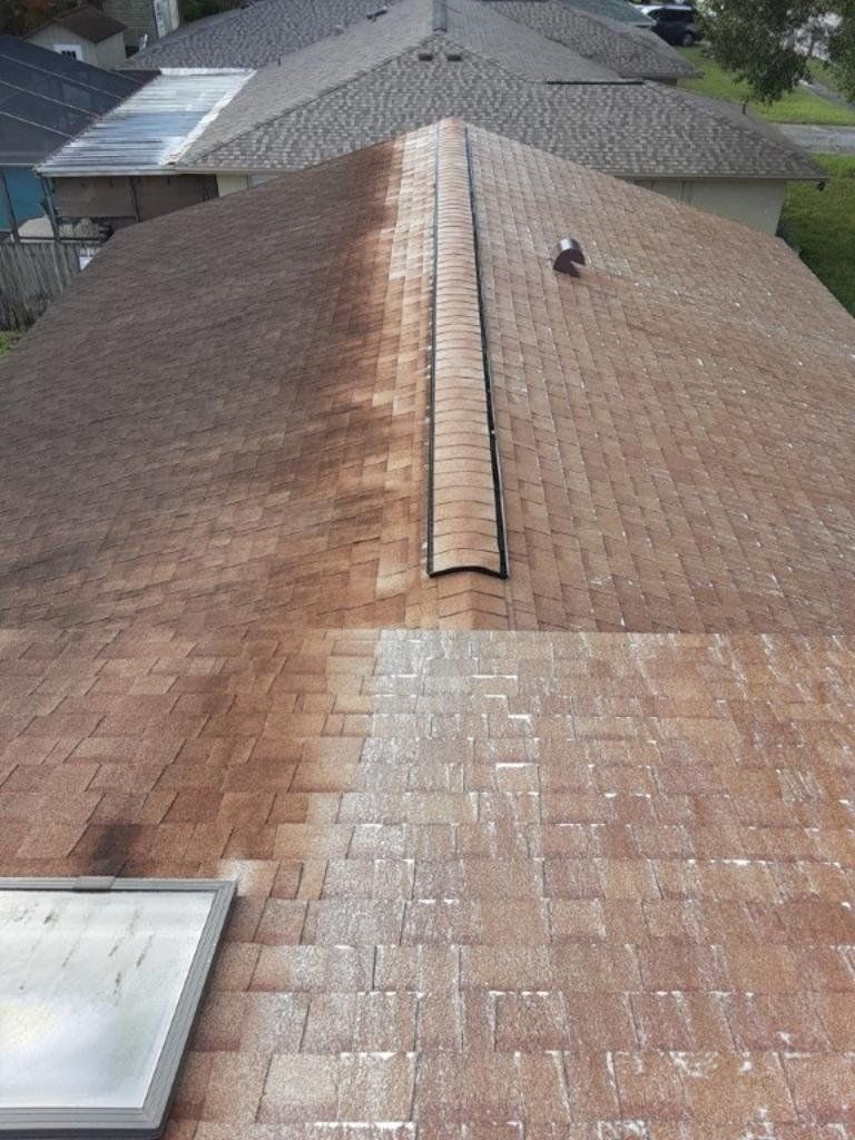 Soft wash roof cleaning in Brandon