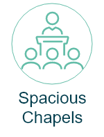 a logo for spacious chapels with a group of people sitting in a circle .