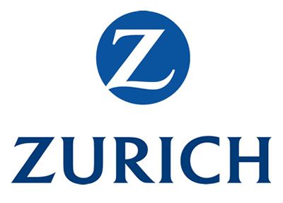 A blue and white logo for zurich on a white background