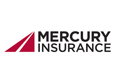 A mercury insurance logo with a red triangle on a white background.