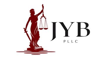 A logo for a law firm with a statue of justice holding scales of justice.