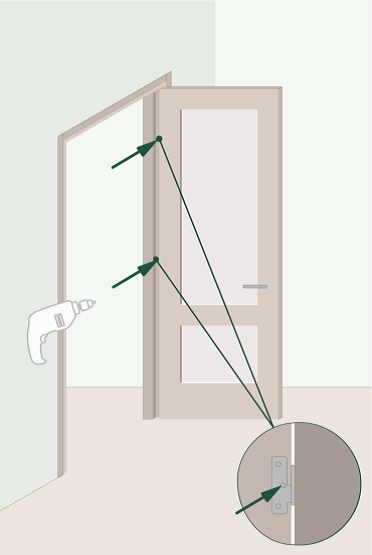 A drawing of a door with a drill attached to it.