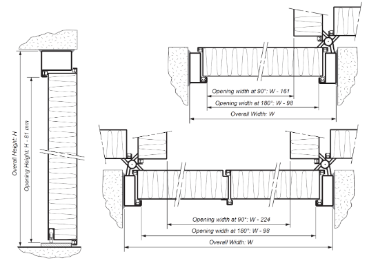 A black and white drawing of a door with measurements.