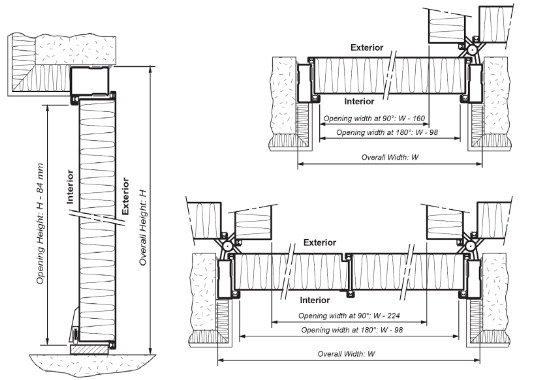 A black and white drawing of a door with measurements on it.