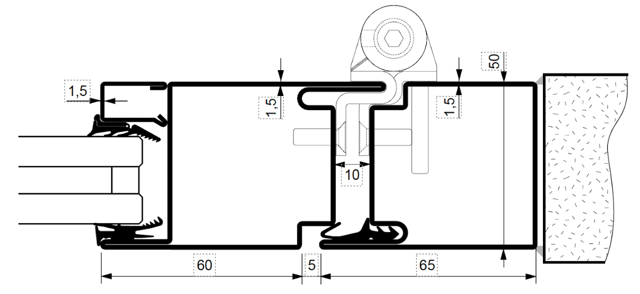 A black and white drawing of a window frame with measurements.