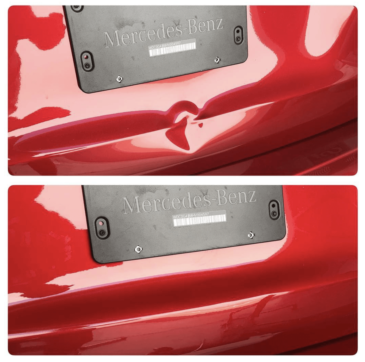 Bumper dent removal near Austin Texas before and after