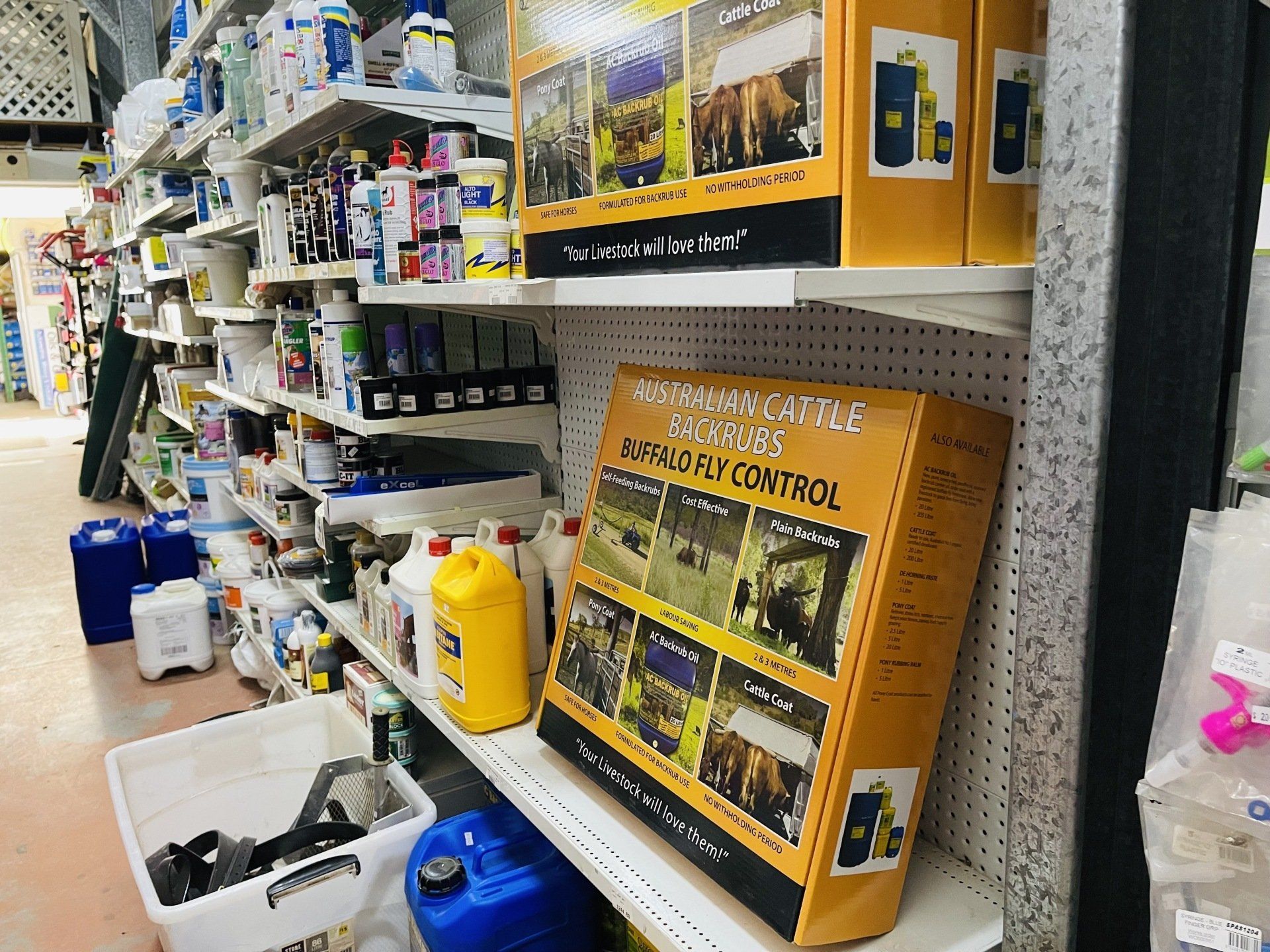 A shelf in a store with a box on it that says animal control