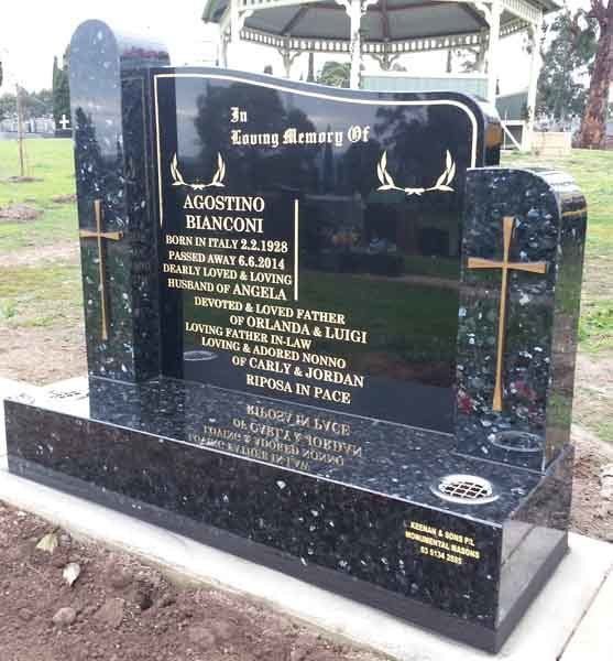 black and white headstone