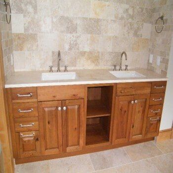 Knotty Cherry Vanity Double Sink Marble Top - Hudson Valley Cabinets - Fishkill NY