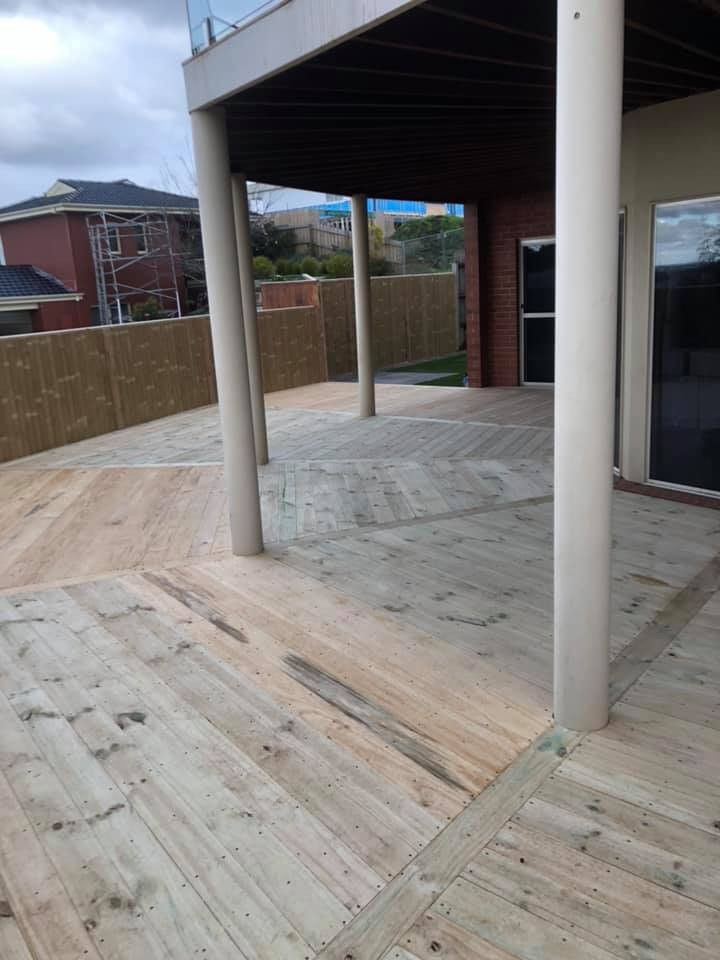 Wooden Deck with Supporting Columns, Leading to A Covered Area — MGP Landscaping in Geelong, VIC 