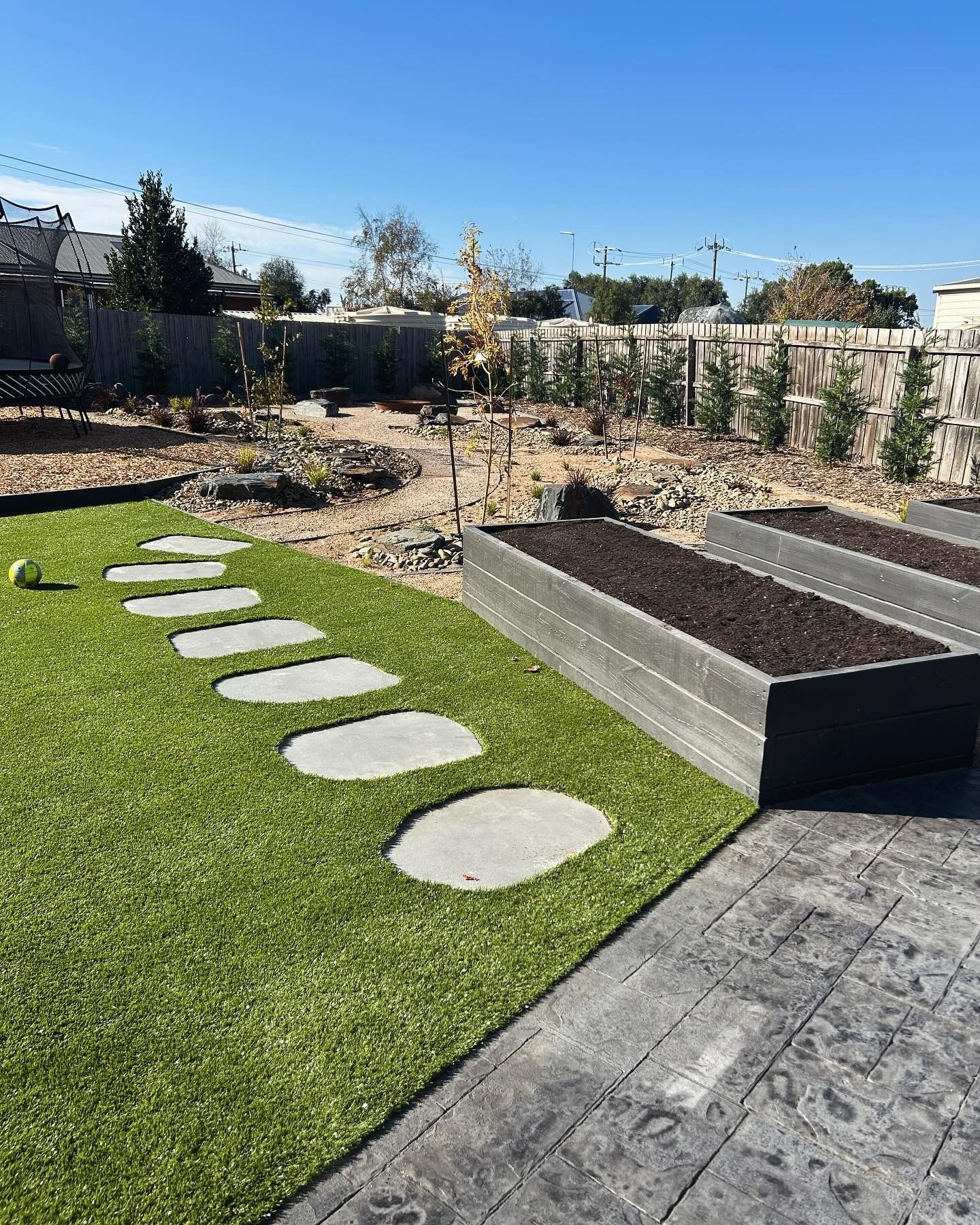 Backyard with Stepping Stones on Green Turf — MGP Landscaping in Geelong, VIC 