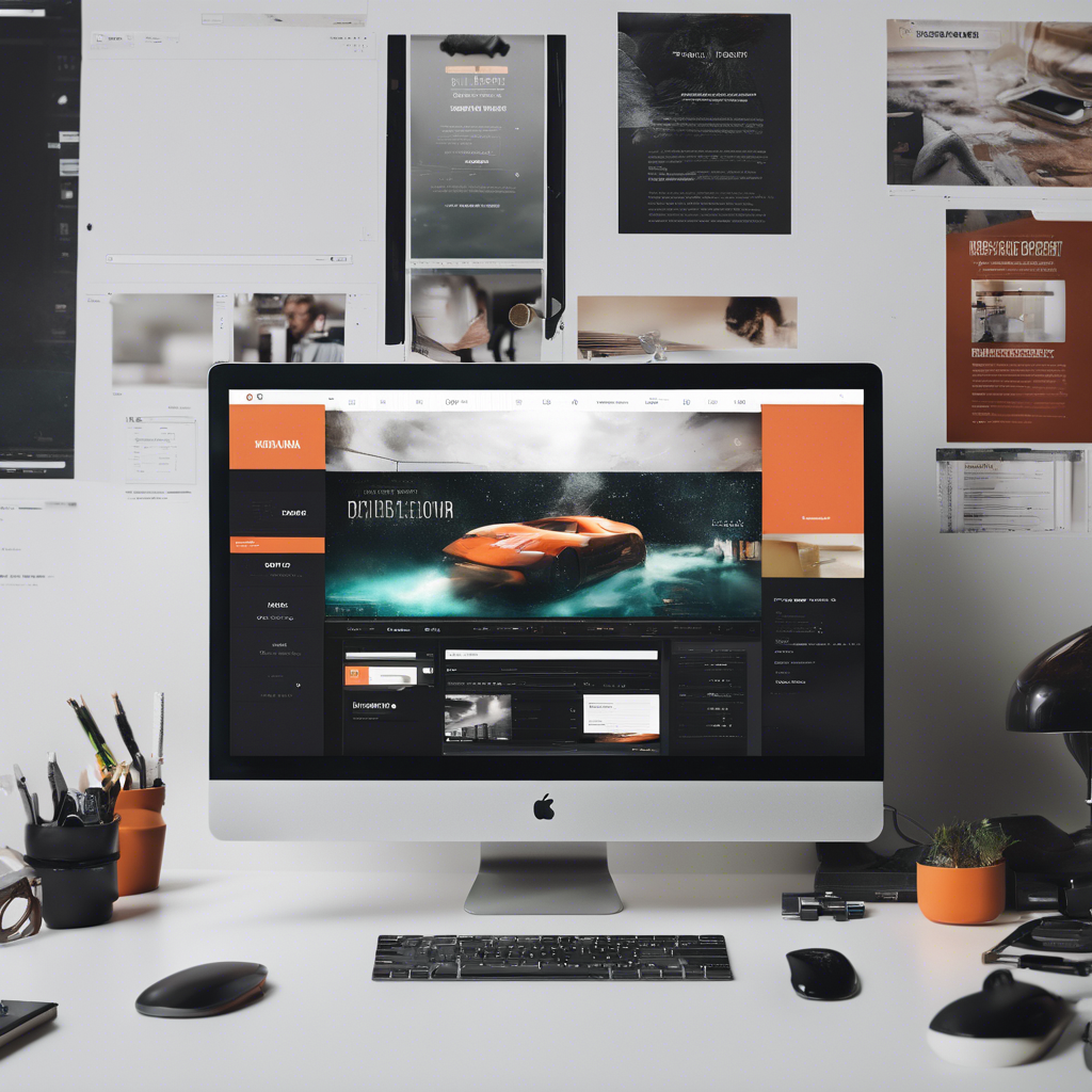 Photo of a computer with website design elements on the screen