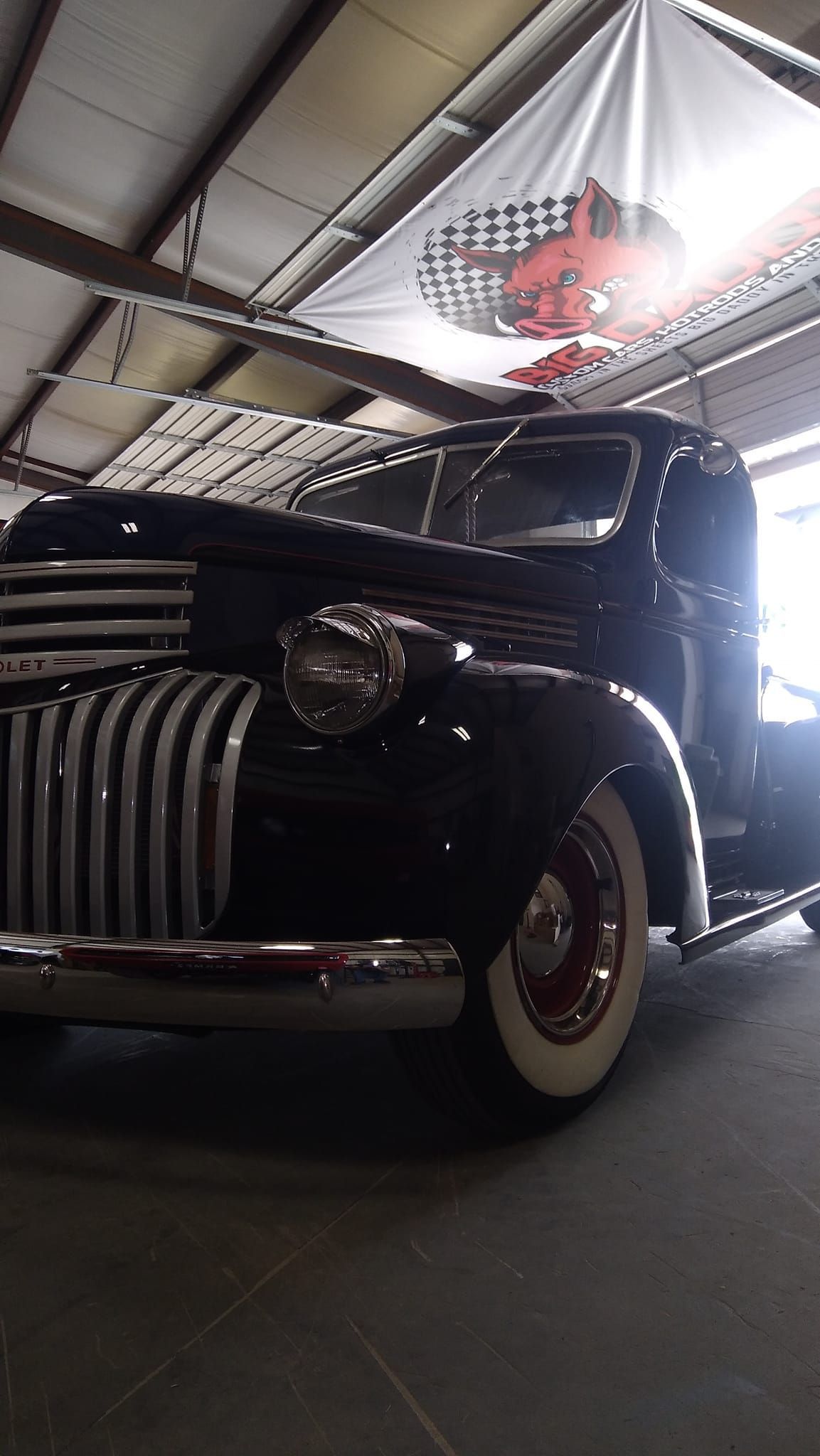 front profile of vintage black car 