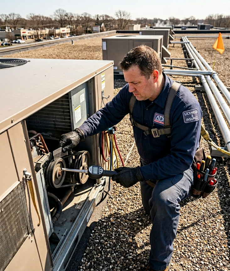 A gray air conditioner is sitting on a concrete platform outside of a house.