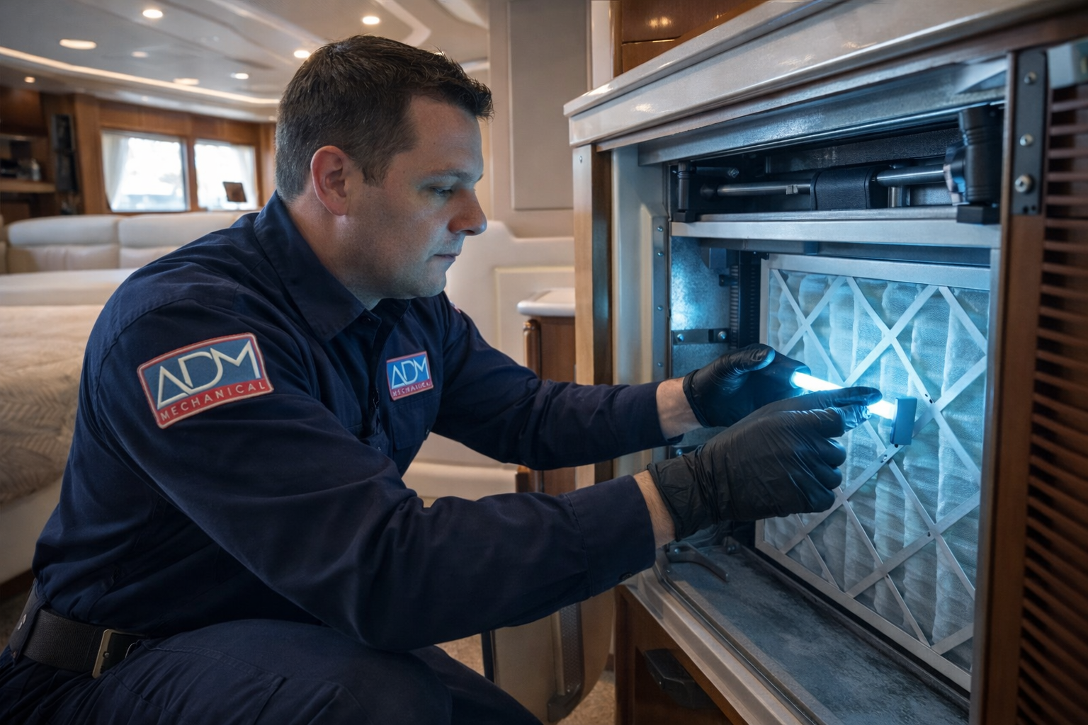 A man is installing an air conditioner on the side of a house.