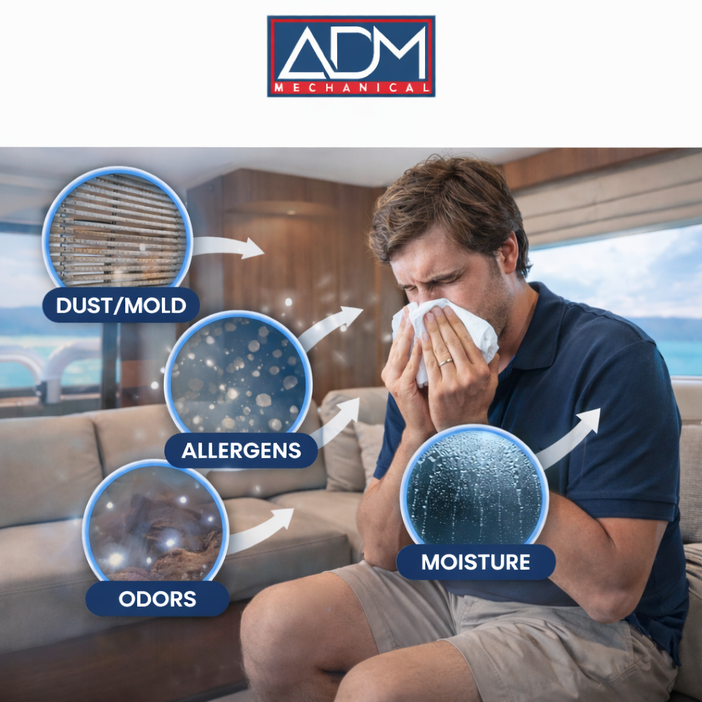 A gray air conditioner is sitting on a concrete platform outside of a house.