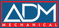 A blue and white logo for adm mechanical