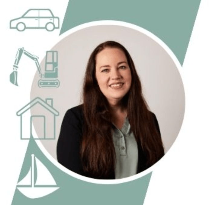 A Woman Is Smiling In A Circle Surrounded By Icons Including A Car A House And A Boat — Emmel Finance in Townsville, QLD