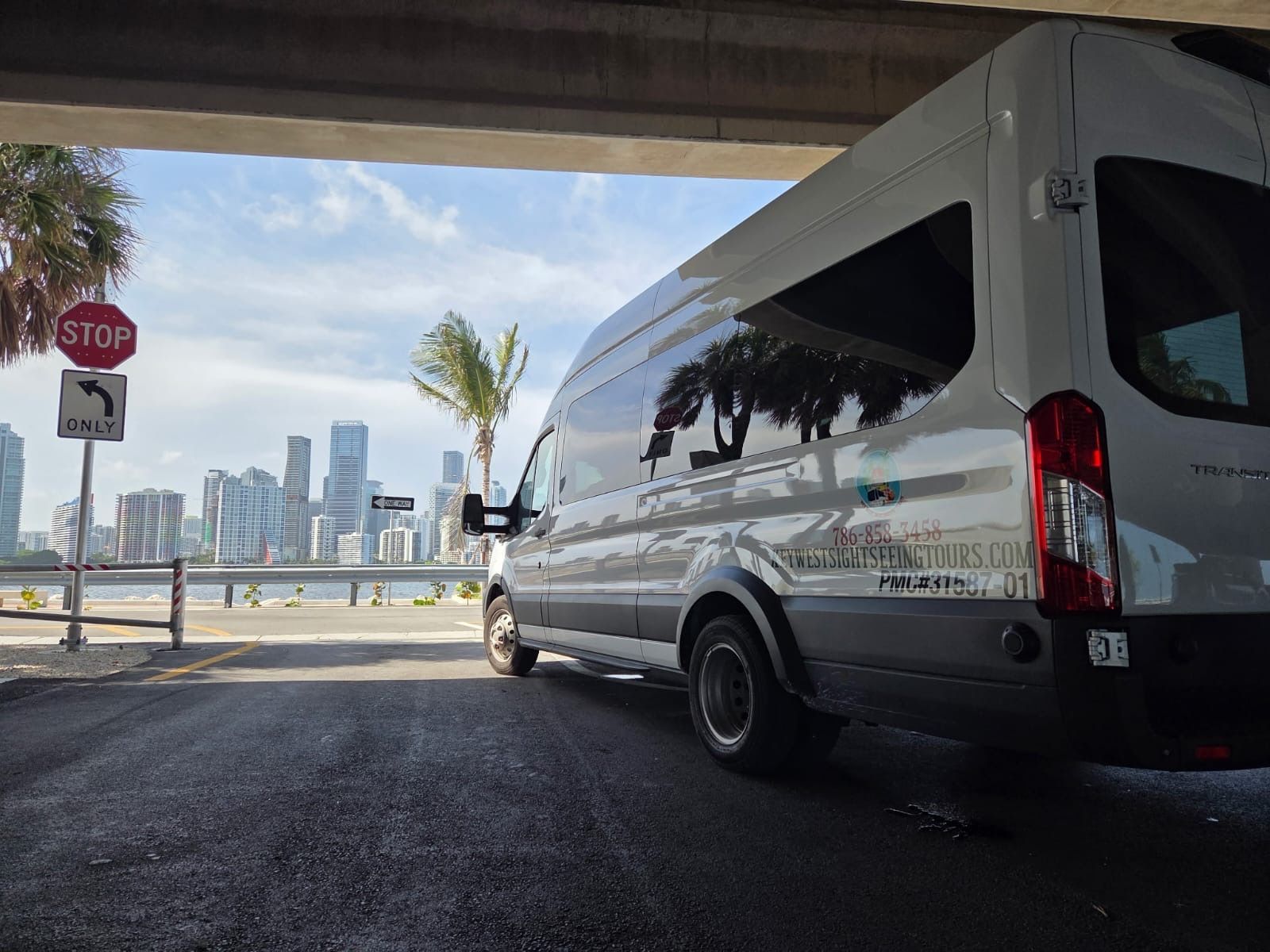 Miami Bus tour parked in Secret Miami Skyline Secret Spot 