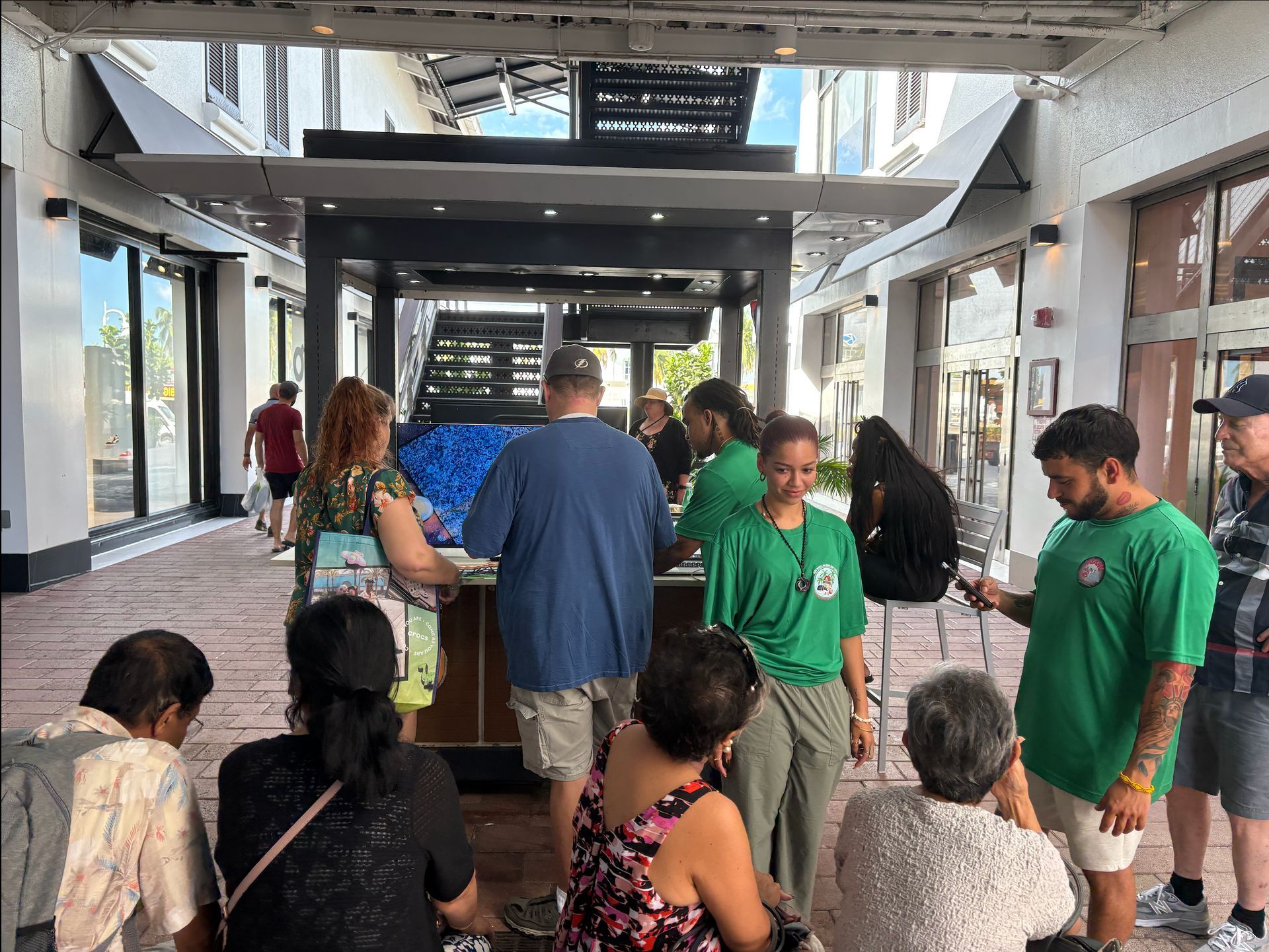 Hop on Hop of Kiosk with passengers in Bayside Marketplace