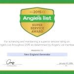 Angies Award Certificate — Generator Services in Pembroke, MA