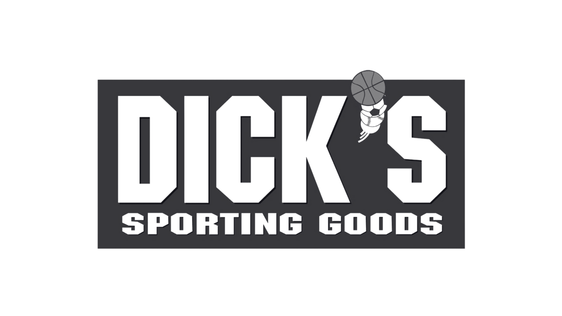 Dick's Sporting Goods logo in white on a dark background