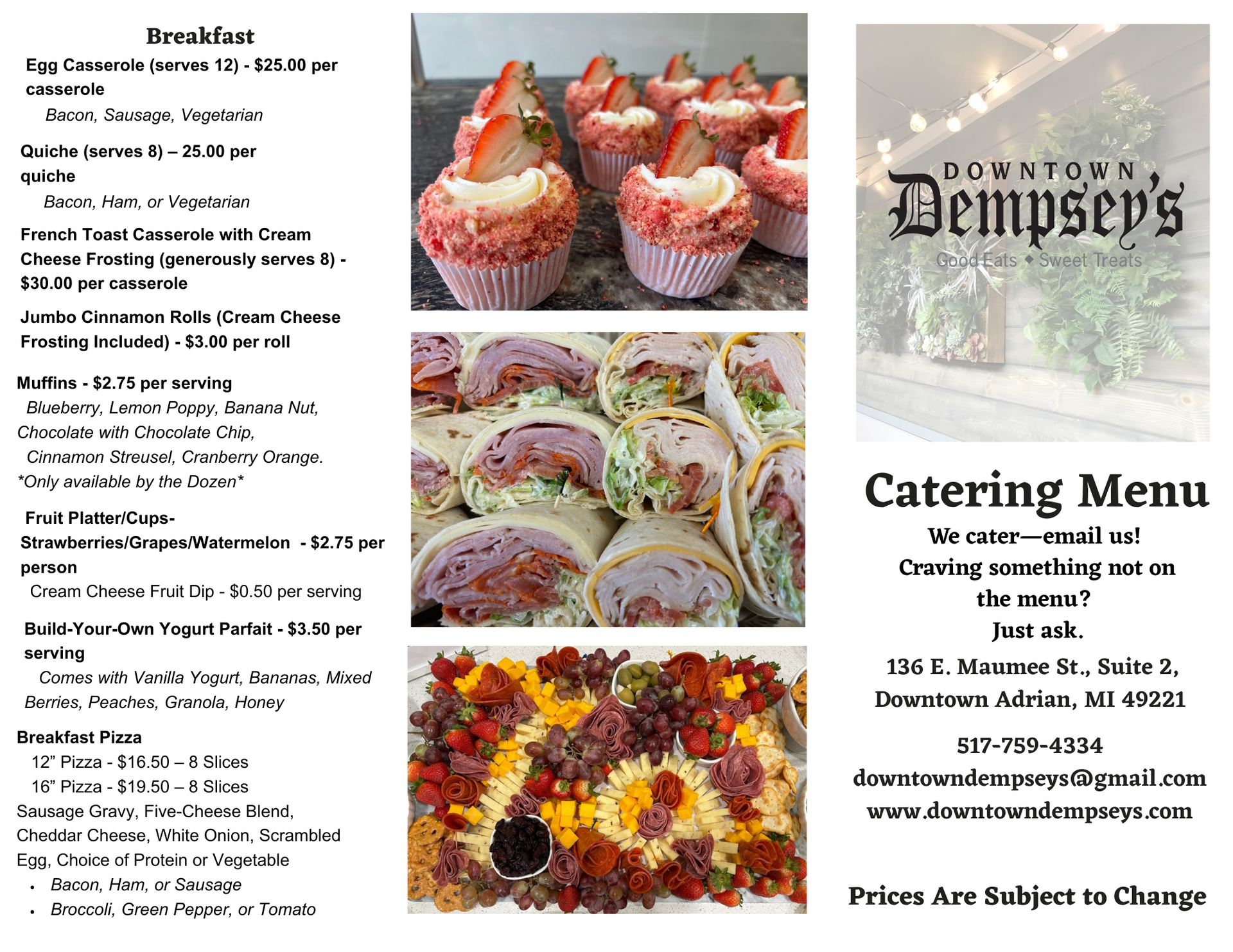 Catering Menu - Adrian, MI - Downtown Dempsey’s