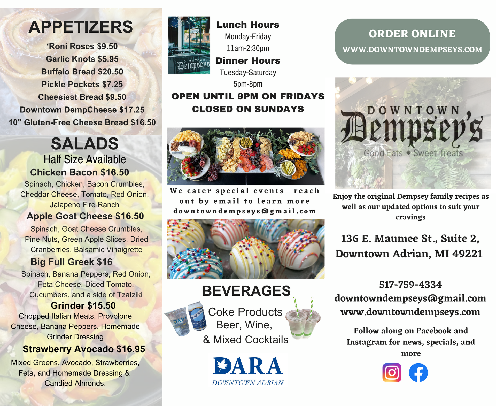 Full Menu - Adrian, MI - Downtown Dempsey’s