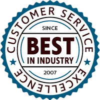 A customer service excellence best in industry seal on a white background.