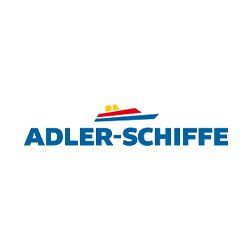 Das Logo der Adler-Schiffe ist blau und rot und hat ein Schiff darauf.