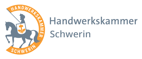 A logo for handwerkskammer schwerin with a man on a horse