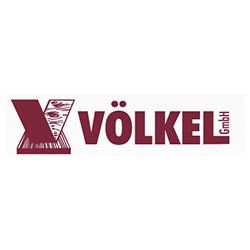Ein rot-weißes Logo für ein Unternehmen namens Volkel GmbH.