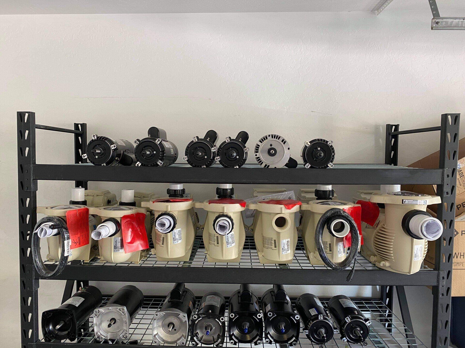 There are many different types of pumps on the shelves.