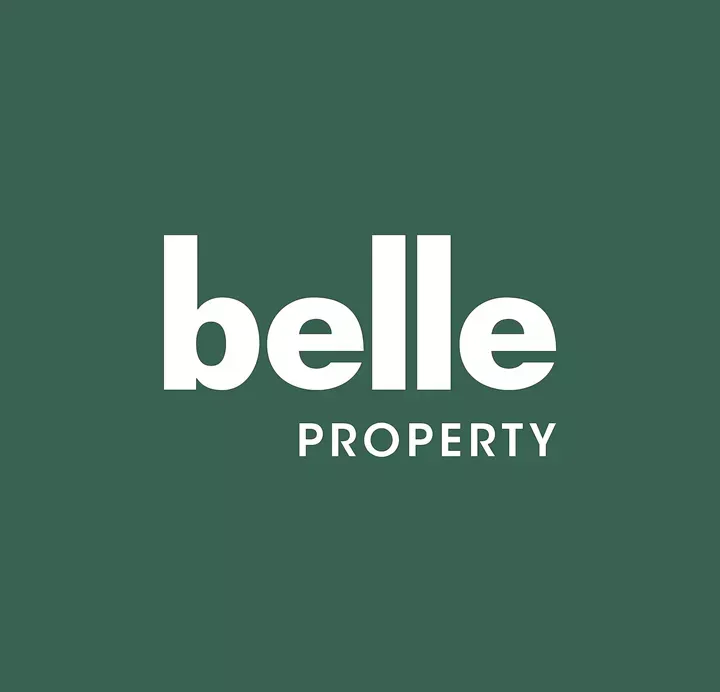 Belle Property logo: White text on a green background.