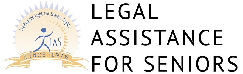 A logo for legal assistance for seniors with a picture of a person and the words legal assistance for seniors