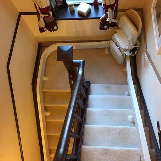 Helping Hand Stairlifts supply and fit curved stairlifts. Stairs with a bend, spiral stairs