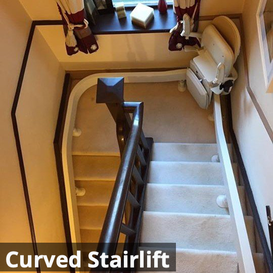 Helping Hand Stairlifts Cheshire supply and fit curved stairlifts. Stairs with a bend, spiral stairs