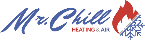Mr. Chill logo with blue text, red flame, and a blue snowflake. Text says 