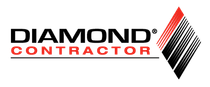 Logo for Diamond Contractor, with diamond graphic and text in black and red.